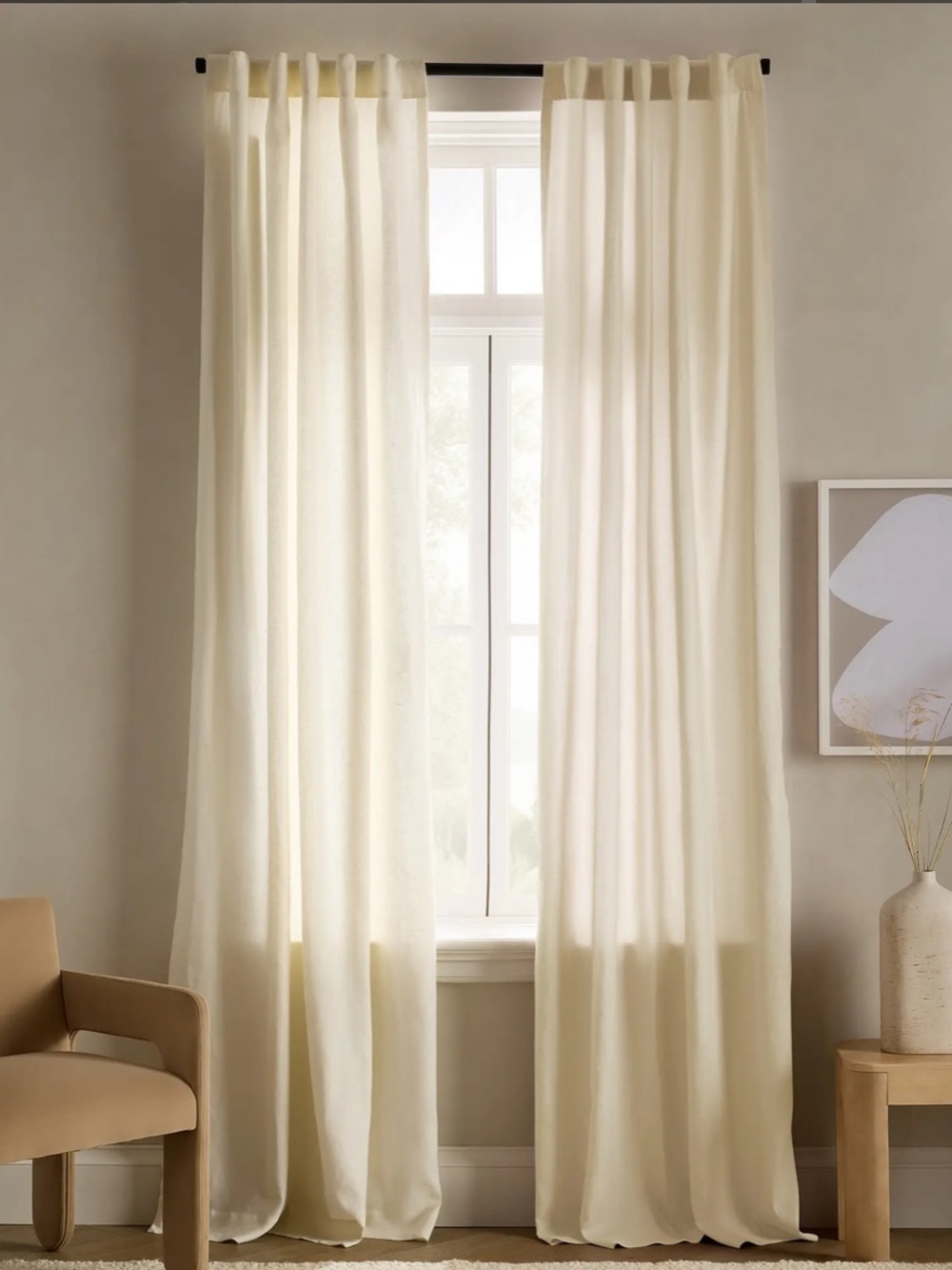 Cream Quince European Linen Curtain 48x108 Cream one panel (2 available)